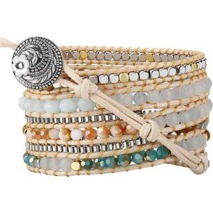 Boho 5 Wrap Bead Bracelet for Men Women - Handmade Adjustable Natural Chakras